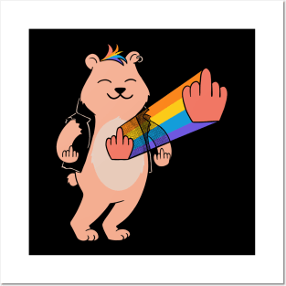 Bear middle finger Posters and Art